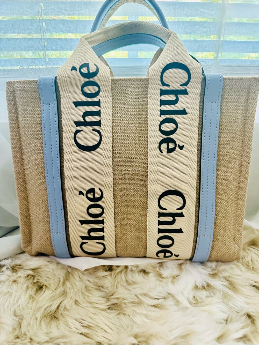 Canvas Tote Bag with Blue Trim